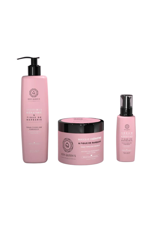 Gamme trio Kératine et Figue de Barbarie (shampoing + masque + serum) – Kera Queen’s
