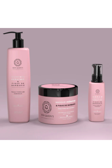 Gamme trio Kératine et Figue de Barbarie (shampoing + masque + serum) – Kera Queen’s