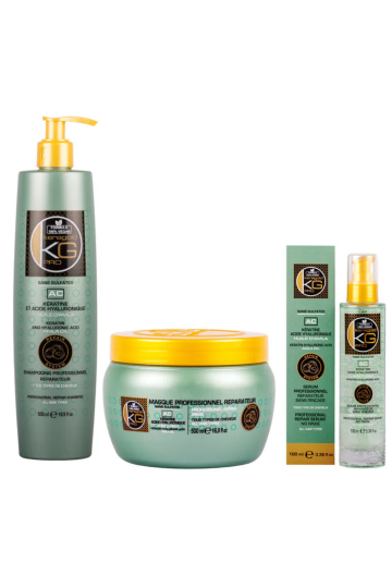KERAGOLD PRO - Pack Trio Soins Sans Sulfates : Shampoing 500ml + Masque 500ml + Sérum 100ml - Kératine & Huile d'Amla